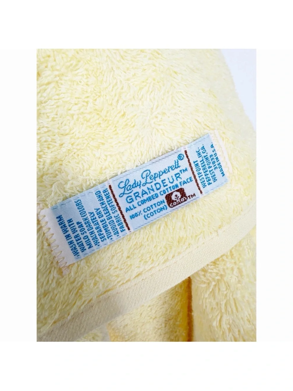 Vintage Lady Pepperell Cotton Yellow Bath Towel With Fluffy Lamb Floral Lace Bow
